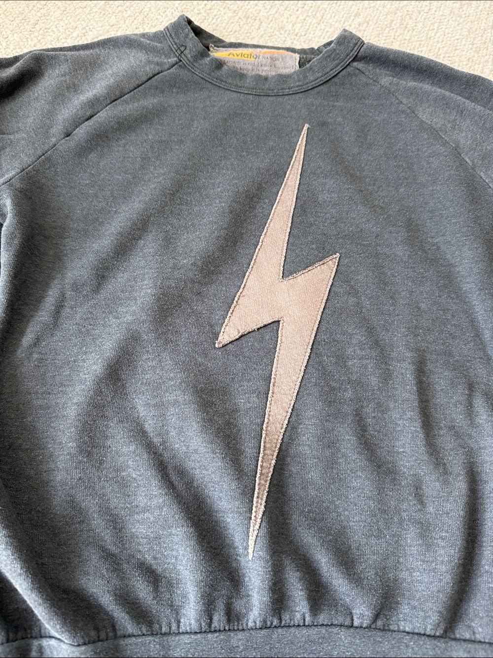 Aviator Nation Charcoal Lightning Bolt Neon Stripe Crew Sweatshirt size XS - Picture 3 of 10